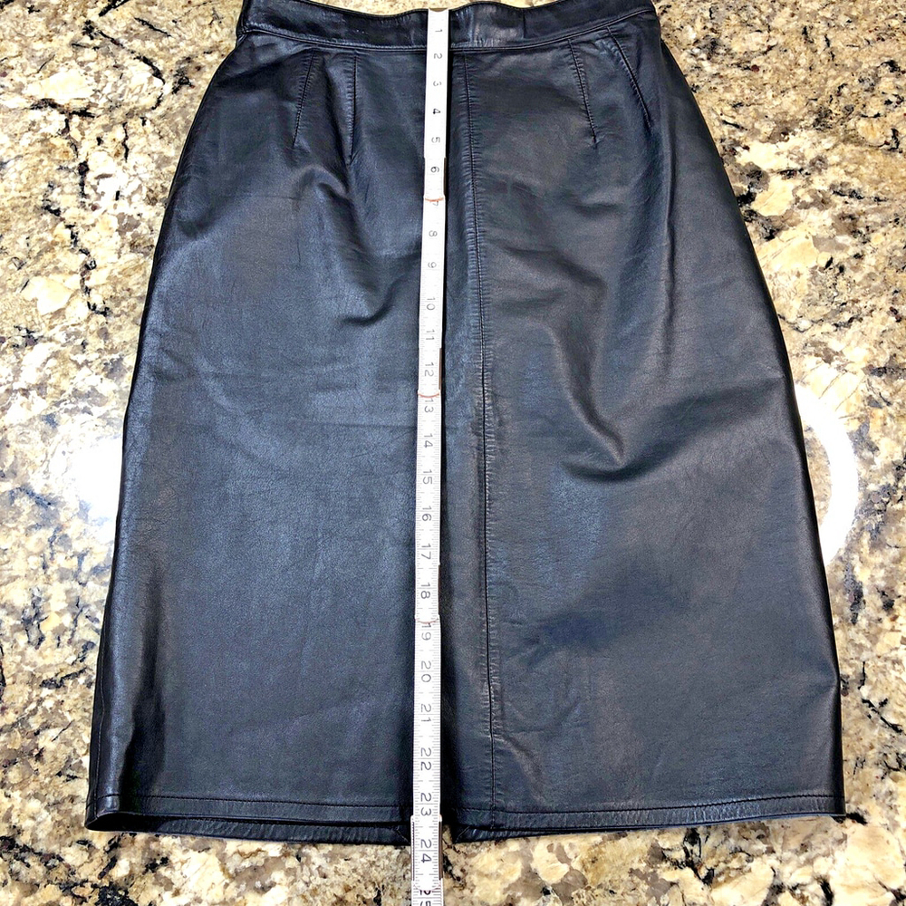 Size 8 I.B. Diffusion Womens Genuine Leather Pencil Skirt Black 1/4 Zip KR - Picture 4 of 16